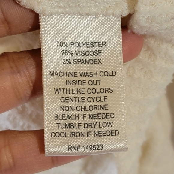 ALEXANDER JORDAN Ivory Waffle Knit Top Sz S Crewneck Ruffle Sleeve Cozy Neutral - Picture 11 of 12